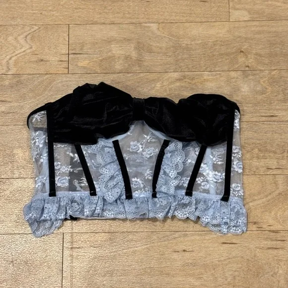 Out From Under Urban Outfitters Bow Down To Me Velvet & Corset Top Size Medium - Picture 2 of 4